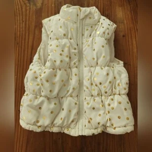 Little Girls White With Gold Polka Dot Puffer Vest Size 4T - Picture 1 of 4
