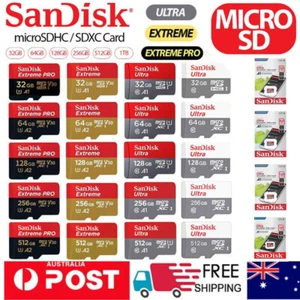 Micro SD Card SanDisk 128GB 32GB 64GB 16G 256G 512G 1TB Ultra Extreme Pro Memory - Picture 1 of 42