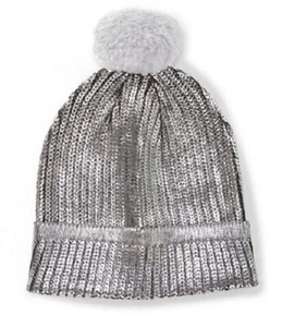 GB Girls Metallic Faux Fur Pom Hat Knit Beanie NWT - Picture 1 of 2