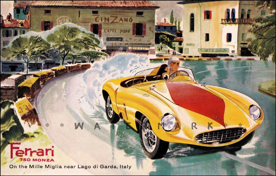 Póster impreso vintage Ferrari 750 Monza Mille Miglia 1955 carreras de coches italianos Foto 1 de 4