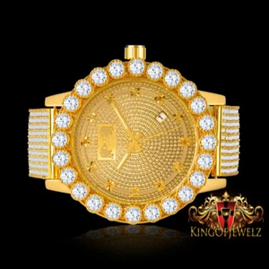 Men's Yellow Gold Solitaire Bezel Khronos Jojino Joe Rodeo Genuine Diamond Watch - Picture 1 of 2