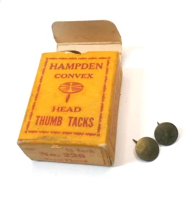 Vintage Hampden Radiant Convex Head Brass Plated Thumb Tacks and Box # 226 - Picture 1 of 9