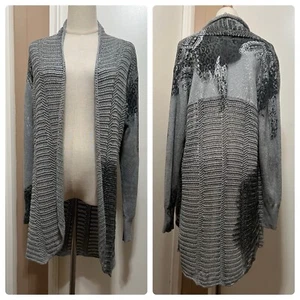 Alberto Makali Womens Open Front Cardigan Gray Animal Print Crochet Size L - Picture 1 of 9