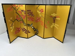 Japanese Art Fall Byobu Maple Tree Bird Hand Painted Folding Screen 6 Panels - Picture 1 of 20