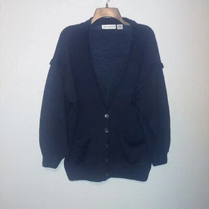 Italian Mob Cardigan Sweater Blue Wool Blend Pockets Large - Picture 1 of 5