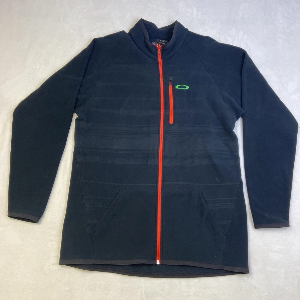 De colección Oakley Para Hombre Talla XXL Negro Manga Larga Vellón Cremallera Completa Rayas Cuello Sin Mock Foto 1 de 4