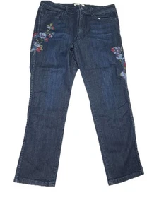 J JILL Denim Authentic Fit Slim Ankle Dark Wash Floral Embroidery Size 10 D1 - Picture 1 of 10