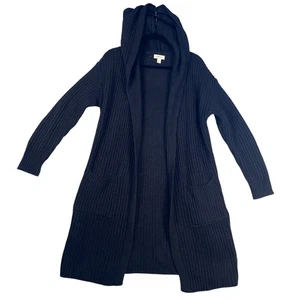 Style & Co Black Hooded Longline Ribbed Knit Cardigan Sweater Large NWT Gift - Picture 1 of 10