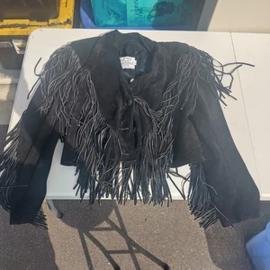 leather fringe jacket women Size 12 Vintage USA Made - Picture 1 of 3