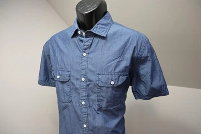Express Dress Shirt Fitted Blue Military Button Up Short Sleeve Mens Sz Large - Image 1 of 4