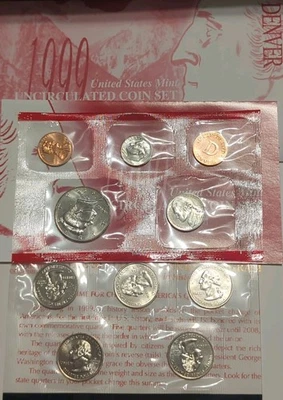 1999 US Uncirculated Mint Coin Set Denver Mints With With State Quarters 9 coins - Image 1 of 2