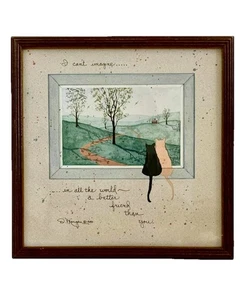 Vintage 1990 D. Morgan Signed Framed Matted Print Wood Frame , CATS 10.6”x10.6” - Picture 1 of 18