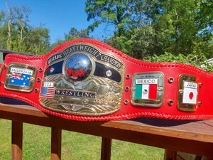 NWA Worlds Heavyweight Championship Belt, Red Leather 24k Gold Plates, Wrestling - Picture 1 of 24
