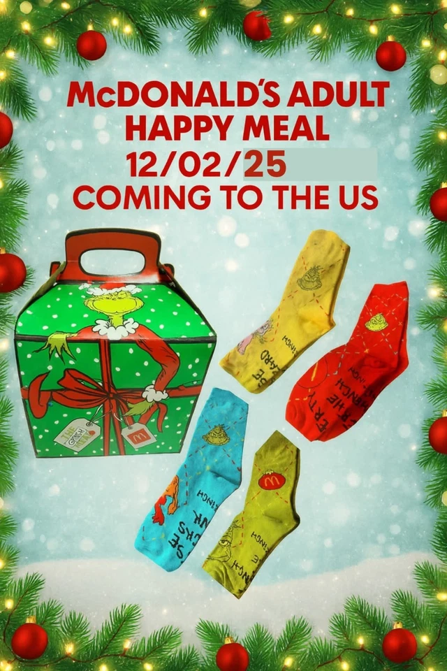 Calcetines Grinch Meal Adultos McDonald's 2025 Individuales/Juego ELIGE NUEVO Listo para enviar Foto 1 de 1
