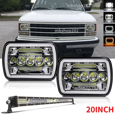 Farol de LED 5x7" 7x6" + barra de luz de 20"" compatível com GMC C1500 C2500 C3500 K1500 Suburban - Imagem 1 de 4