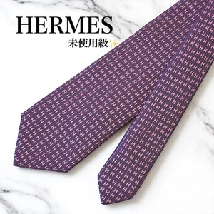 HERMES Neck Tie Purple Pink H Pattern 100% Silk France No BOX N7141 - Picture 1 of 10