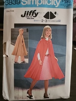 Simplicity Sewing Pattern #6839 1975 Cape Uncut One Size Costume Cosplay Boho  - Image 1 of 4