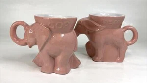 Francoma Pottery 1977 Political Mugs Marked DEM GOP Pale Pink Elephant Donkey - Picture 1 of 16