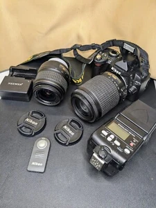 Nikon D60 DSLR Kit w/ 18-55mm & 55-200mm VR Lenses, Battery, Charger, Flash - Picture 1 of 24