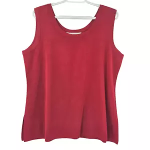 Camiseta sin mangas Misook de punto acrílico con cuello redondo roja para mujer talla 1X minimalista - Imagen 1 de 8