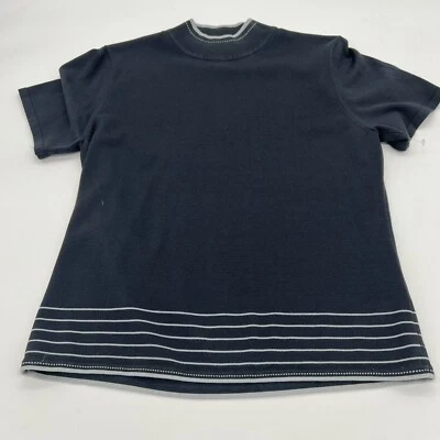 Tahari Arthur Levine Gray Silk Blend Short Sleeve Light Weight Sweater Trim 12 - Image 1 of 4