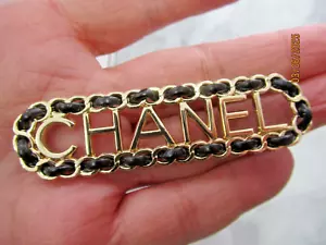 CHANEL ZIP PULL CHARM 2 3/4 INCH SOFT GOLD tone, BLACK LEATHER , SO PRETTY - Picture 1 of 3