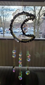 14.5" GENUINE BLACK OBSIDIAN CRYSTAL WINDOW SUN CATCHER HANGING - Picture 1 of 12