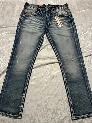 Pantalones de mezclilla desgastados Rock Revival para hombre "Duke" ALT rectos 28x32 Foto 1 de 4