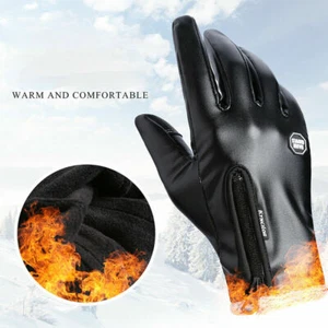 Winter Warm Motorbike Motorcycle Leather Gloves Windproof Waterproof Touchscreen - Picture 1 of 12