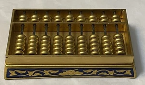 Art Nouveau / Deco Style Ornate Gold Tone With Blue Trim Small Abacus 3.25” X 2” - Picture 1 of 8
