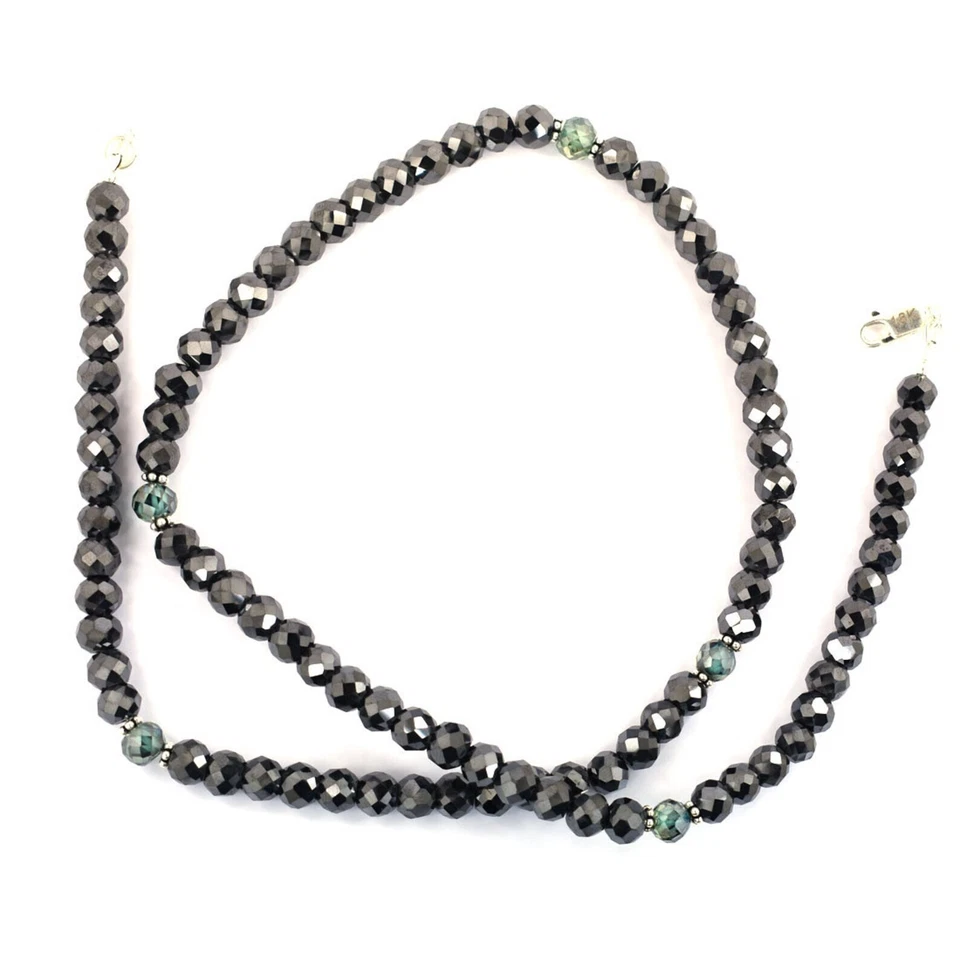 Collar de cuentas de diamantes naturales negros y azules de 4-5 mm certificado de plata 925 de 18 pulgadas Foto 1 de 4