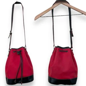 Tommy Hilfiger Red Black Faux Leather Y2K Drawstring Bucket Shoulder Bag - Picture 1 of 10