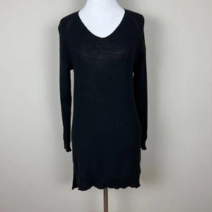 Suéter túnica EILEEN FISHER PS negro 100 % lana tejido cuello en V minimalista pequeño S - Imagen 1 de 11