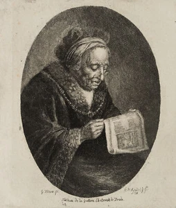 RIEDEL (*1763) nach DOU (*1613), Lesende Dame, 1780, Rad. Barock Porträt - Bild 1 von 3