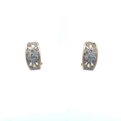 Genuine Diamonds Cluster Flower Solid 14K Two-Tone Gold Earrings - Image 1 of 4