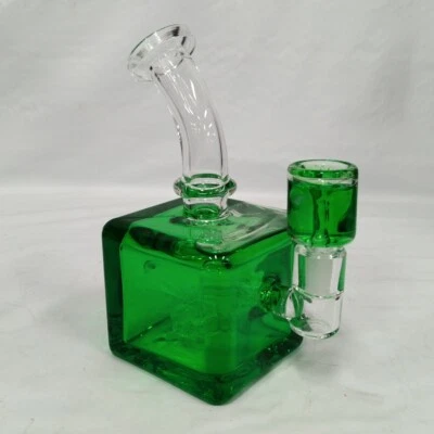 7" Small Stemless GoG Colorful Green Fluid Filled Cube Bong New - Image 1 of 4