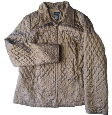 RQT Quilted Jacket Women XL Brown Shinny Lightweight Fully Lined Embroidered - Image 1 of 4