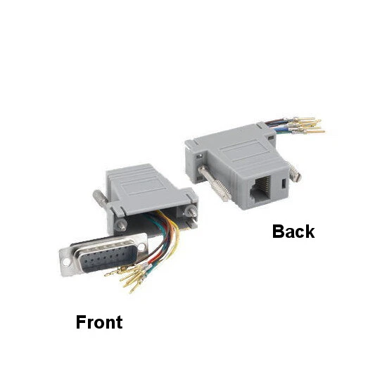 KNTK Modular DB15 Male to RJ-45 Female Adapter for Serial to Network Cat5e Cat6 - Image 1 of 1