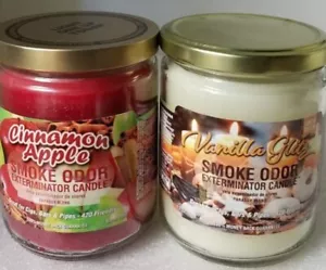 Smoke Odor 13 oz Candles 2 Fragrances Set Cinnamon Apple/Vanilla Glitz. - Picture 1 of 4