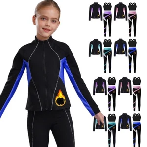 Kids Girls Figure Skating Outfit Fleece-Lined Sweatshirt +Leggings+Vest Sports - Picture 1 of 53