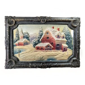 Vintage Die Cut Embossed Church Winter Town Pulp Paper Calendar Topper Germany - Picture 1 of 6