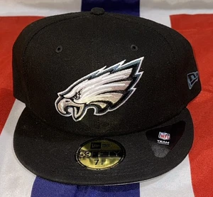 New Era 59FIFTY NFL Philadelphia Eagles schwarz eng anliegende Teammütze Kappe Größe 7 5/8 neu mit Etikett - Bild 1 von 9