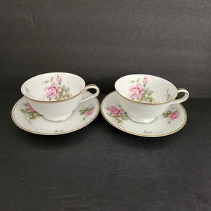 Rosa By Noritake Cup And Saucer Set Of 2 Gold Trim - Picture 1 of 10