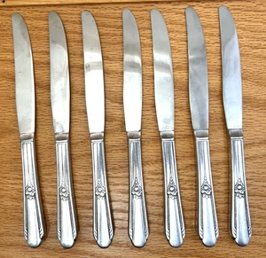 Wm Rogers 1937 Memory Hiawatha Silverplate Tafelmesser Hohlmesser 7er Set - Bild 1 von 7