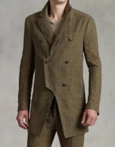 John Varvatos 100% Linen Made in Italy Men's Long Tan Jacket Size 48 - Picture 1 of 16
