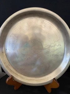 Vintage Japanese Asian Etched Brass Charger Plate Tray 9.5" - Picture 1 of 6