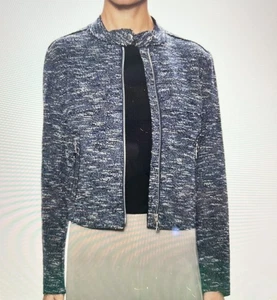 THEORY Bavewick Branson Moto Jacket Blue Tweed Raw Hem Size S Small - Bild 1 von 13