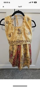 Asian Indian Pakistani Long Party Prom Wedding Lengha Maxi Sari Gold And red - Picture 1 of 4