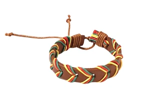 Handwoven Adjustable Lt. Brown Leather Bracelet Unisex Mulit-Color Durable Cord - Picture 1 of 2