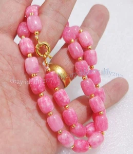 Fine 9x11mm Pink Snowflake Jade Barrel Cylinder Gemstone Beads Necklace 14-48'' - Picture 1 of 17